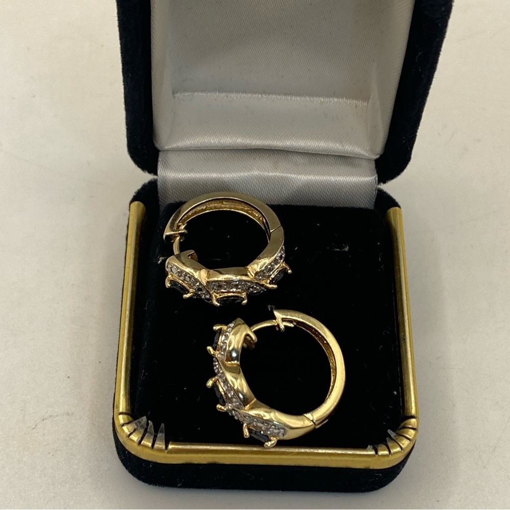 Vintage gold-plated vermeil earrings TS 925 China Marcasite Black sapphire - Picture 8 of 8